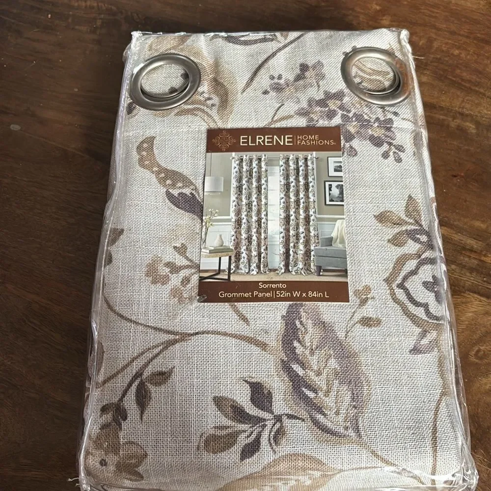 Elrene Home Sorrento Jacobean Floral Darkening single panel, 52 x 84” Natural